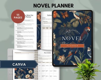 novel planner printable author novel writing a book guide workbook digital story template plot outline worksheet character canva editable