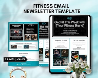 fitness email newsletter template for personal trainer health wellness instructor email marketing content gym coach business canva editable