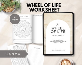 wheel of life worksheet Wheel of balance Life Goal setting coaching canva Template life coach tool personal growth wellness canva editable