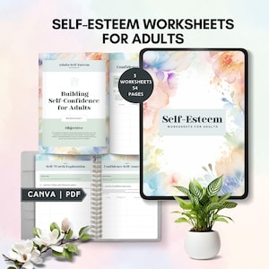 self esteem worksheets adults self esteem worksheet for adults self-love journal self confidence building coping skill canva template PDF