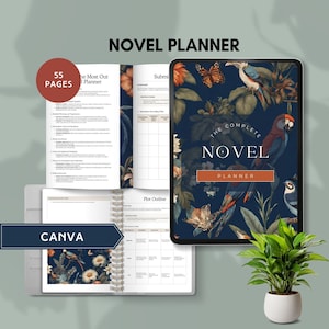 novel planner printable author novel writing a book guide workbook digital story template plot outline worksheet character canva editable