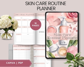 modello di modulo stampabile per routine di cura della pelle regime di bellezza Planner quotidiano Skincare Tracker diario di cura personale routine notturna di cura del viso canva PDF