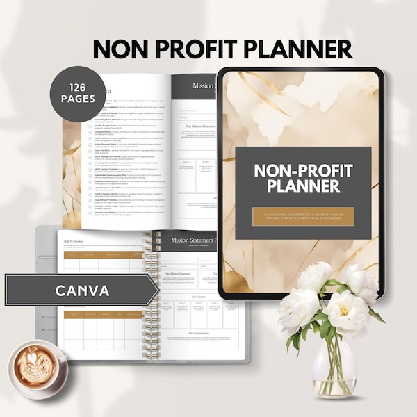 modello di pianificatore non profit canva Organizzazione non profit piano organizzatore di beneficenza pianificatore ONG gestione sovvenzioni tracker raccolta fondi modificabile