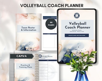 volleyball coach planner printable coaching volleyball organizer sports calendar template game day roster volleyball line up canva editable