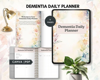 dementia daily planner dementia routine diet plan printable elderly care journal Alzheimer tracker senior caregiver log checklist canva