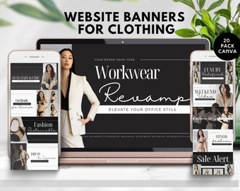 clothing boutique website banner for clothing fashion website banners set shopify theme template DIY web banner design Wix canva editable