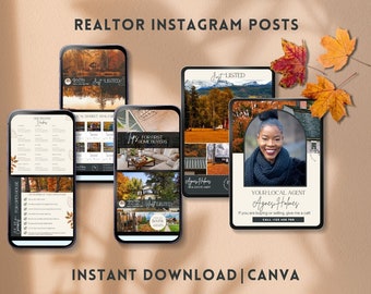 Fall real estate social media posts realtor fall instagram canva template autumn fall real estate marketing october posts realtor branding