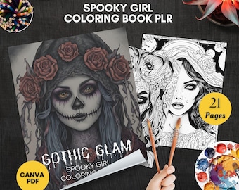 spooky girl coloring book for adult plr Creepy Gothic Dolls Coloring Book printable Gothic Portraits stress relief spooky halloween gift PDF