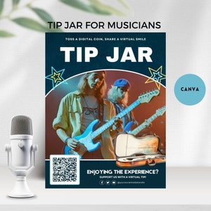tip jar for musician Music Band Tip Jar Qr Code Sign  Accepted Appreciated Template Tip Jar Decal Musician Gift canva editable Scan To Pay