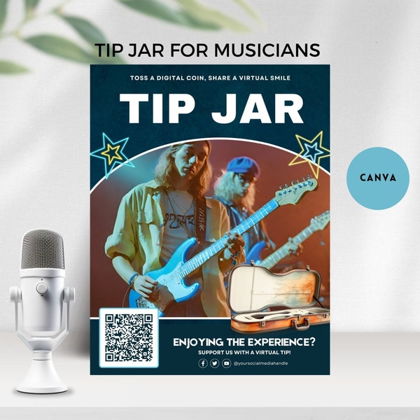 tip jar for musician Music Band Tip Jar Qr Code Sign  Accepted Appreciated Template Tip Jar Decal Musician Gift canva editable Scan To Pay