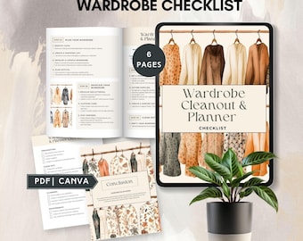 wardrobe checklist closet declutter planner closet organization wardrobe manager inventory organizer fashion cleaning canva instant download