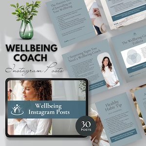 wellbeing coach instagram template bundle for wellbeing coaches health and wellness social media post holistic life coach canva self care