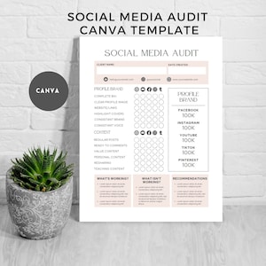 social media audit canva template canva social media audit analytics strategy performance report KPI dashboard Editable Instant Download