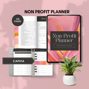 Plantilla de planificador sin fines de lucro Canva Plan de organización religiosa Organizador de caridad Registro de declaración de ingresos de la iglesia Rastreador de recaudación de fondos editable
