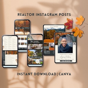 Fall real estate social media posts realtor fall instagram canva template autumn fall real estate marketing october posts realtor branding