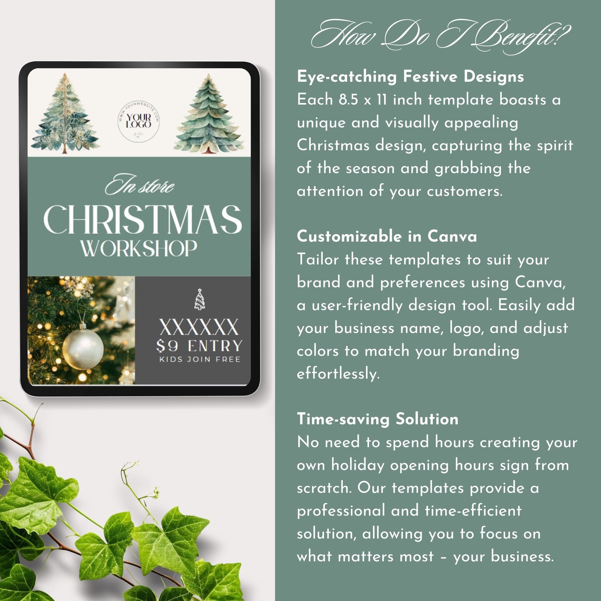 Holiday Store Hours Template Christmas Business Hours Shop Sign Xmas