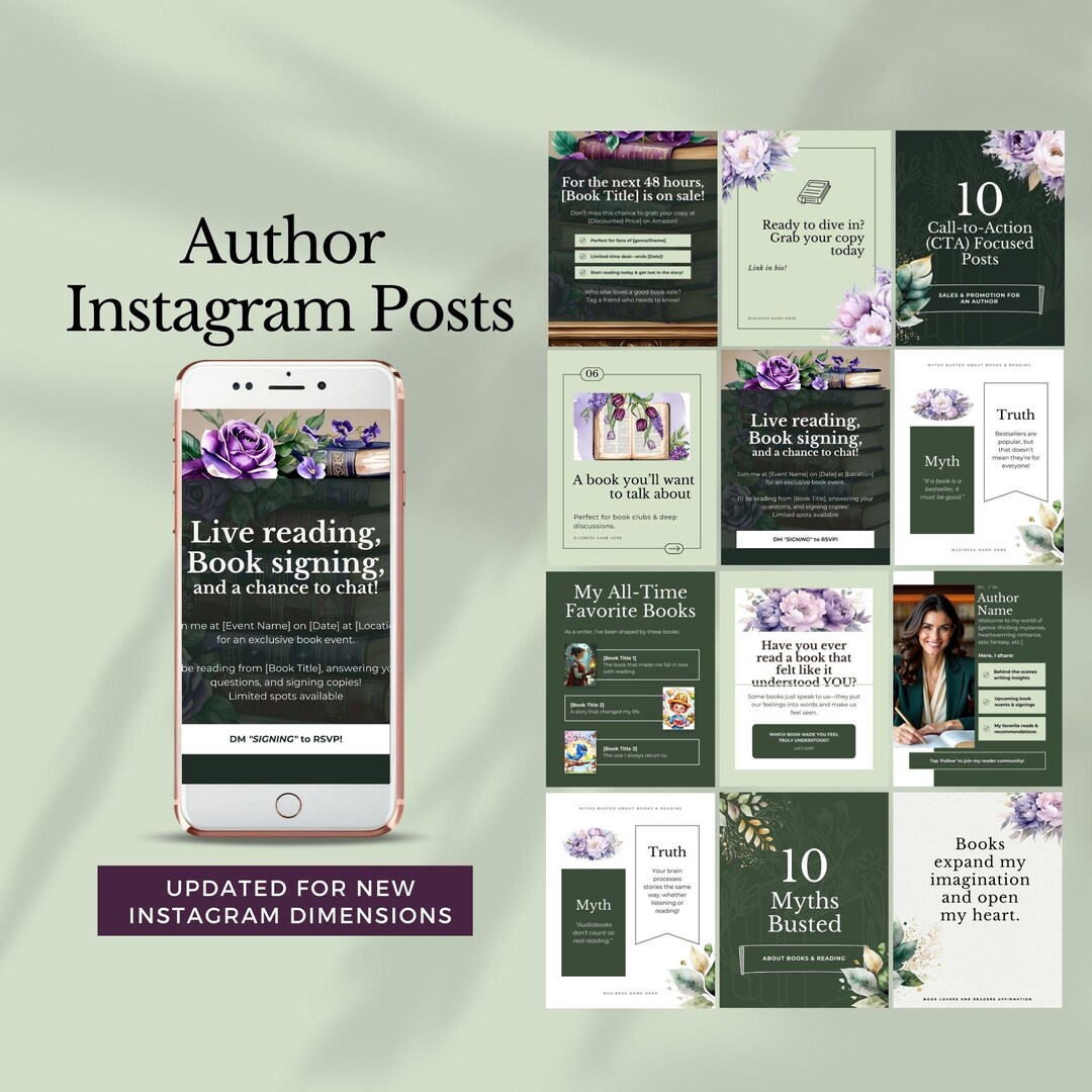 Instagram Post Template Author Social Media Bookstragram Marketing ...
