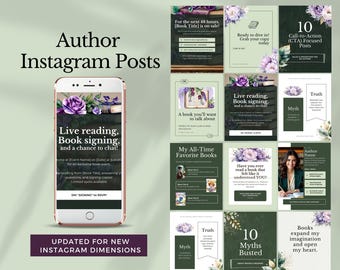 modelo de postagem do instagram autor mídia social bookstragram marketing ideias personalizável escritor branding promoção de livro canva revisão de livro IG