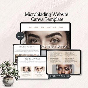 microblading website permanent makeup artist landing page modern beauty salon web site eyebrow professionals pmu editable canva template DIY