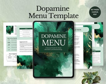 dopamine menu template adult ADHD planner printable self-care journal productivity tool mental health aid focus boost habit tracker editable
