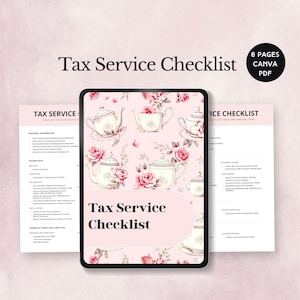 tax service checklist tax preparation forms intake accountant checklist organizer tax filing small business tax prep editable canva template