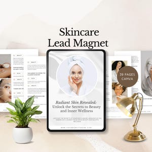 skincare lead magnet coaches beauty routine ebook template modern wellness business guide esthetician freebie grow audience canva editable