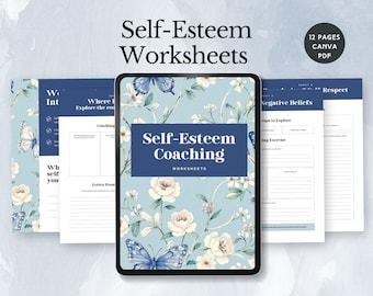 self esteem therapy worksheets for adults self-confidence building workbook self love guide mental health tool anxiety relief self-help PDF