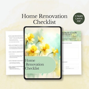 home renovation checklist house improvement planner new house budget tracker interior design organizer home remodel project guide editable