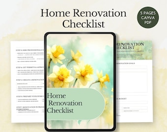home renovation checklist house improvement planner new house budget tracker interior design organizer home remodel project guide editable