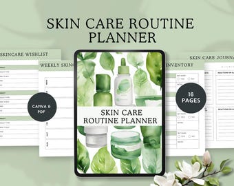 skin care planner template daily beauty routine Plan Skincare regimen Tracker Printable daily self care journal glow up goal canva editable