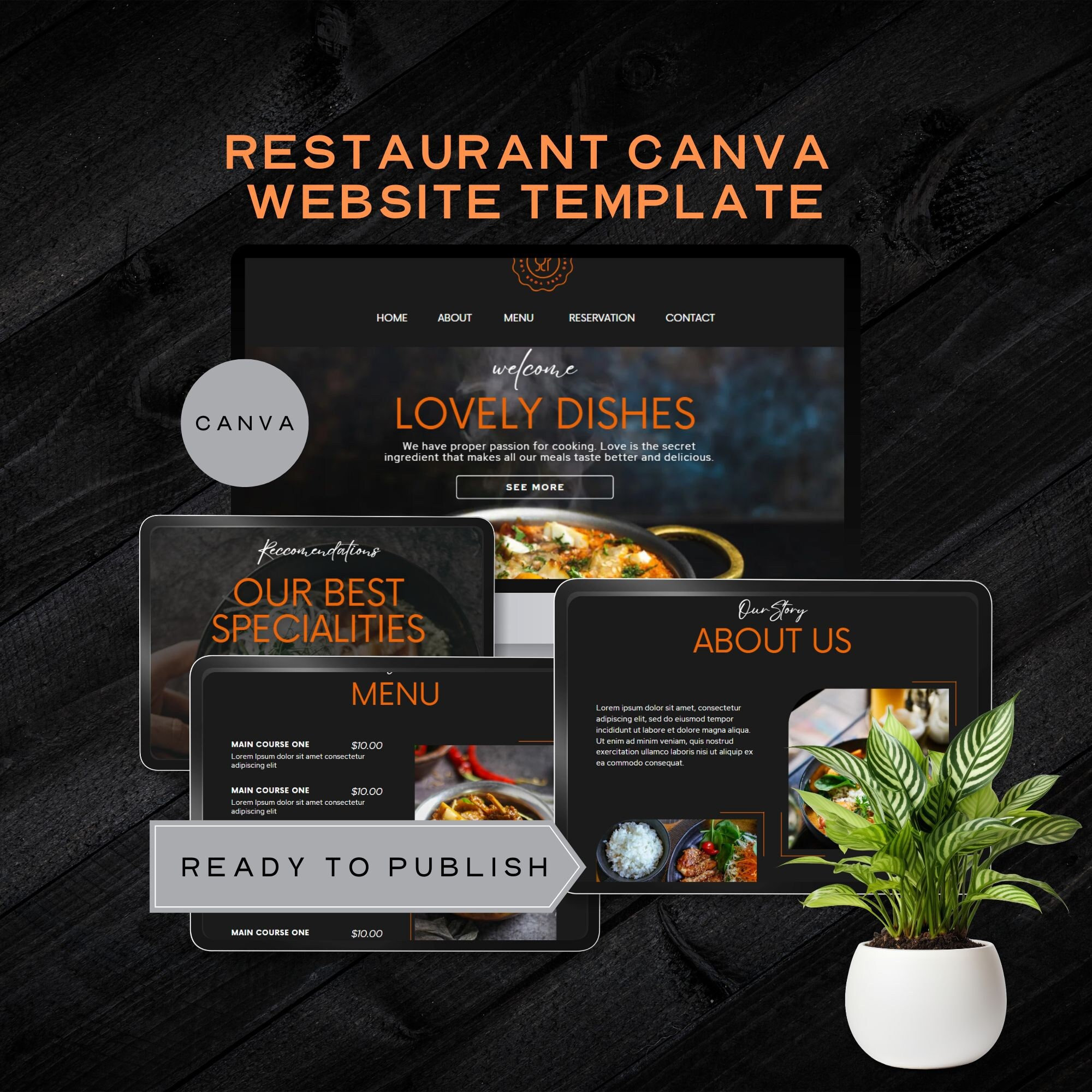 Restaurant Canva Website Template Chef Sales Page Takeaway Food Menu ...