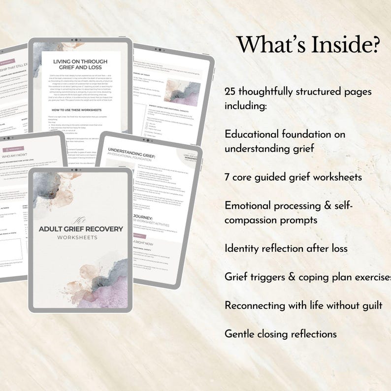 Grief and Loss Worksheet for Adults Coping Skills Bereavement Journal ...