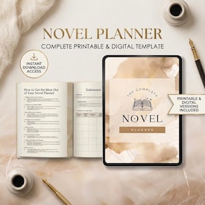 novel planner template book writing organizer author book guide workbook plot outline sheet digital story character printable canva editable