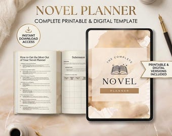 mall för romanplanerare, bokskrivning, organisatör, författare, bokguide, arbetsbok, handling, dispositionsblad, digital berättelse, karaktär, utskrivbar, canvas, redigerbar