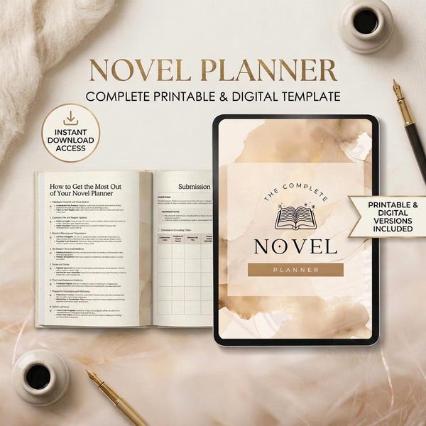 novel planner template book writing organizer author book guide workbook plot outline sheet digital story character printable canva editable