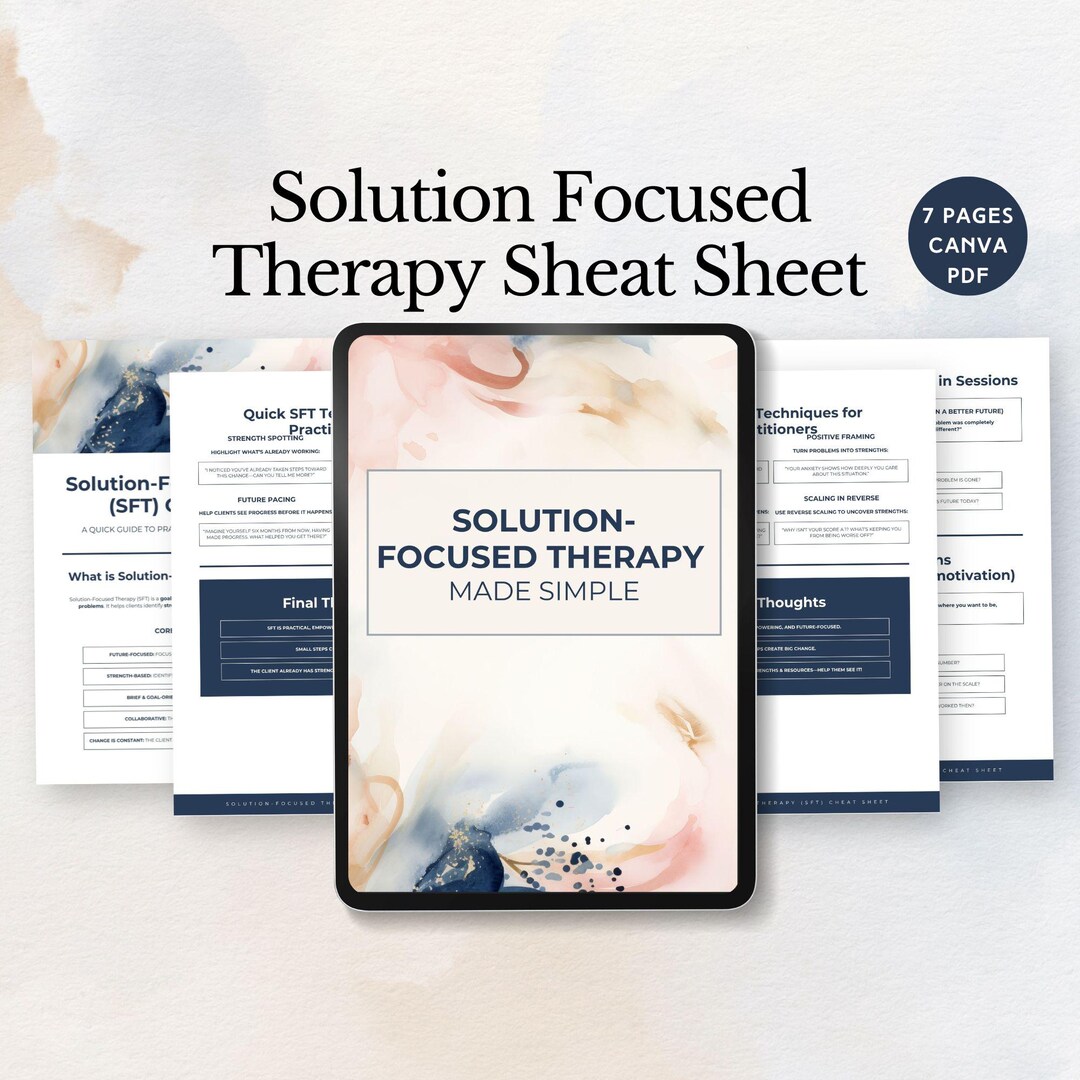 Solution Focused Therapy Cheat Sheet SFBT Brief Questions Worksheet ...