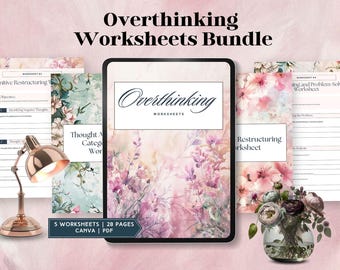overthinking worksheets teen anxiety workbook coping skill journal mental health tool kit cbt stress management therapy printable canva PDF