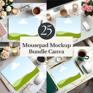mousepad mockup bundle canva template feminine desk mat Easy to use mockups Drag and Drop custom large mousepad sublimation instant download