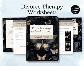 Divorce Therapy Worksheets marriage breakup coping journal boundary setting planner healing after separation printable mental health therapy