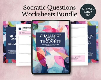 socratic questions worksheets bundle therapy workbook mental health tools self reflection prompts self exploration resources counseling PDF