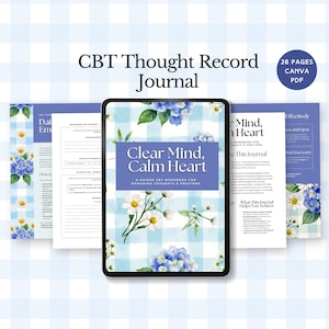 CBT Thought Record Journal Mental Health Workbook Anxiety Relief Coping Tool cognitive behavioral Therapy tracker Self-Help editable canva