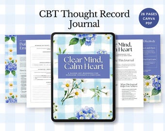 CBT Thought Record Journal Mental Health Workbook Anxiety Relief Coping Tool cognitive behavioral Therapy tracker Self-Help editable canva