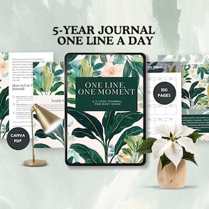 5 year journal one line a day digital daily diary for moms gratitude planner 365 day Reflection Mindfulness gift printable canva template