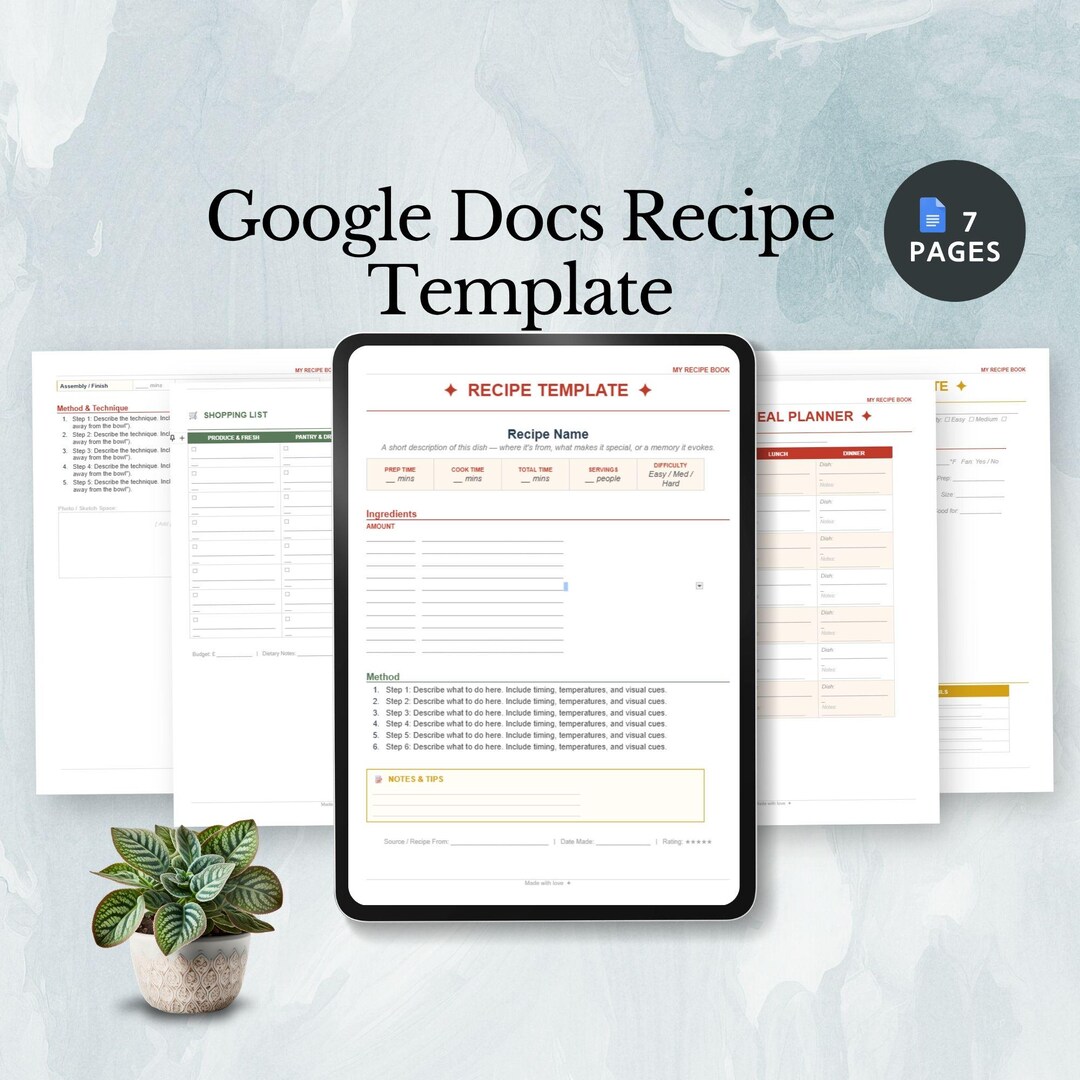 Google Docs Recipe Template Editable Cookbook Word Document Printable ...