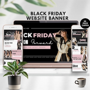 black friday website banner black friday sale DIY template Shopify web Banner promo cyber monday holiday website fashion wix canva editable