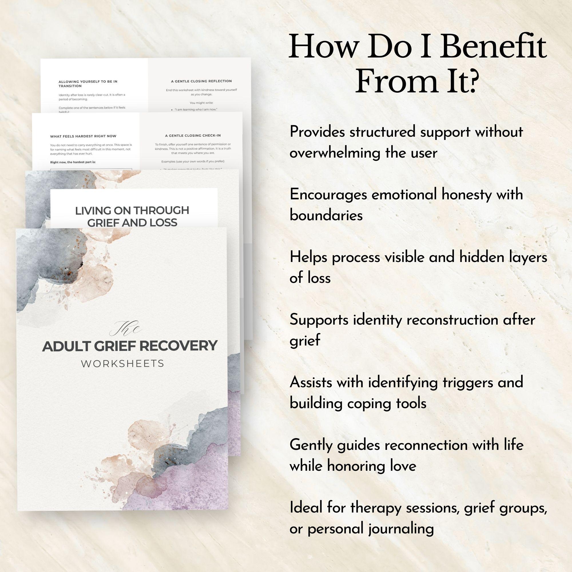 Grief and Loss Worksheet for Adults Coping Skills Bereavement Journal ...