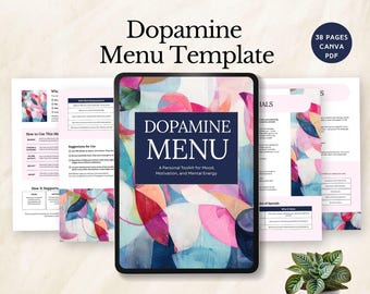 dopamine menu template ADHD planner printable self-care resource productivity tool mental health log mood booster aid habit tracker editable