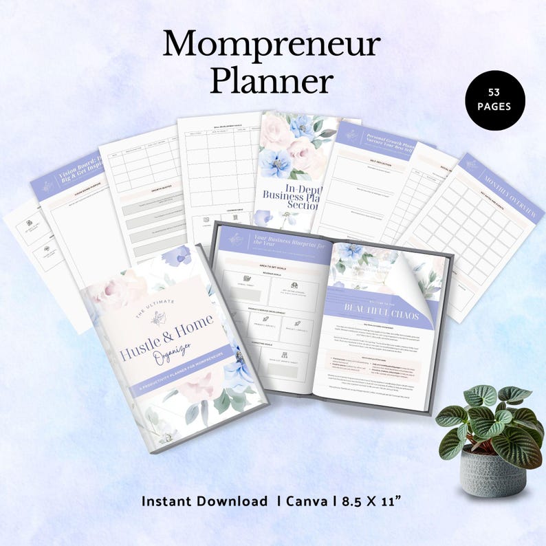 Mompreneur Planner for working mums daily organizer entrepreneur weekly tracker small business owner tool gift for mom editable template