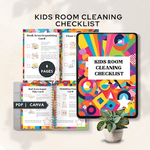 kids room cleaning checklist tidy room cleaning list house zone family organization printable kids chore chart reward canva digital download