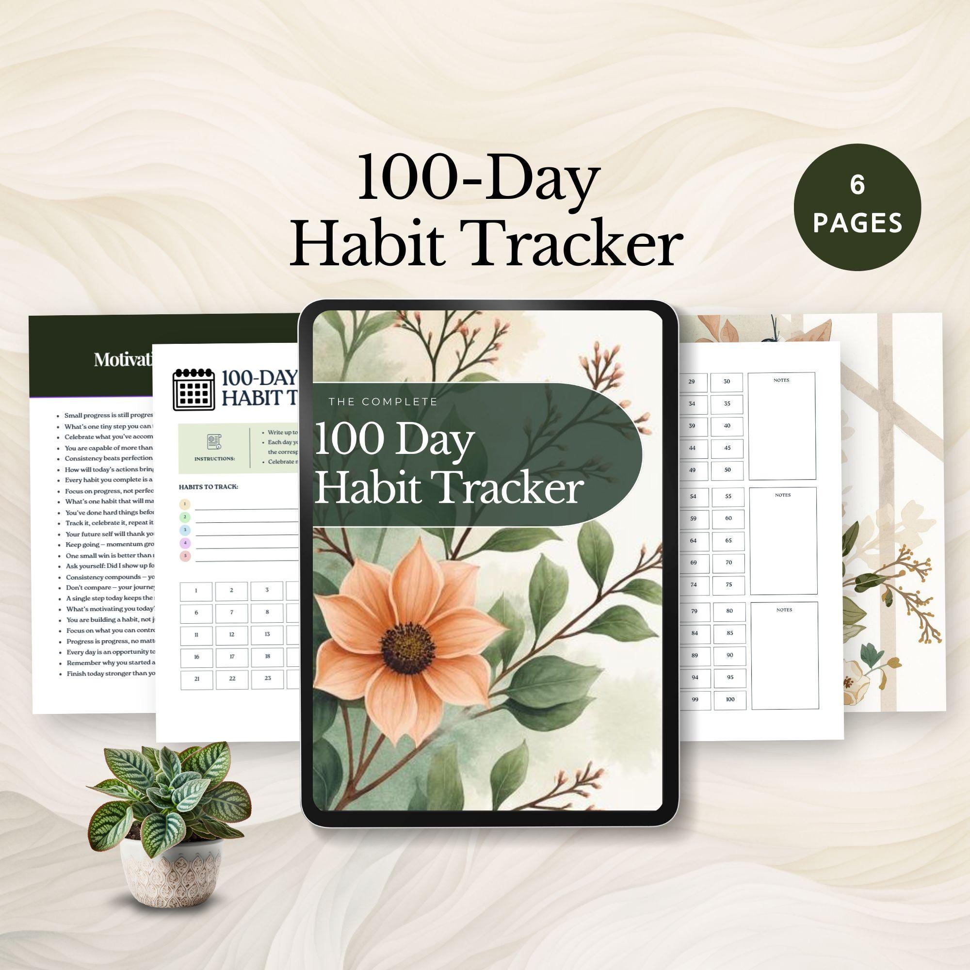 100 Day Habit Tracker Printable Goal Setting Planner Daily Productivity ...